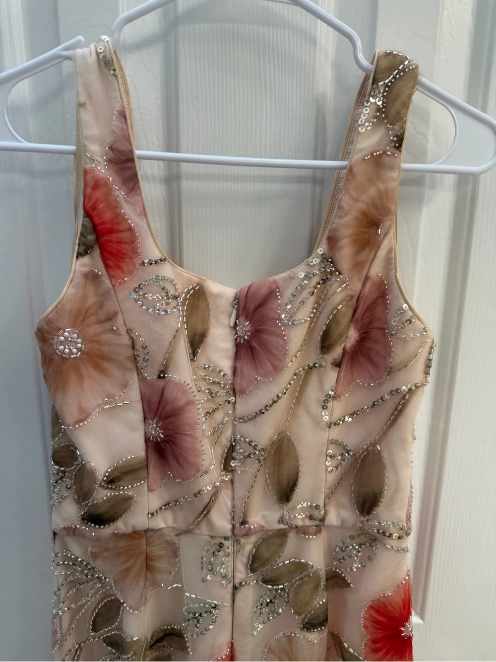 Dress the Population Blush Maxi Skirt with Coral Floral Appliqués